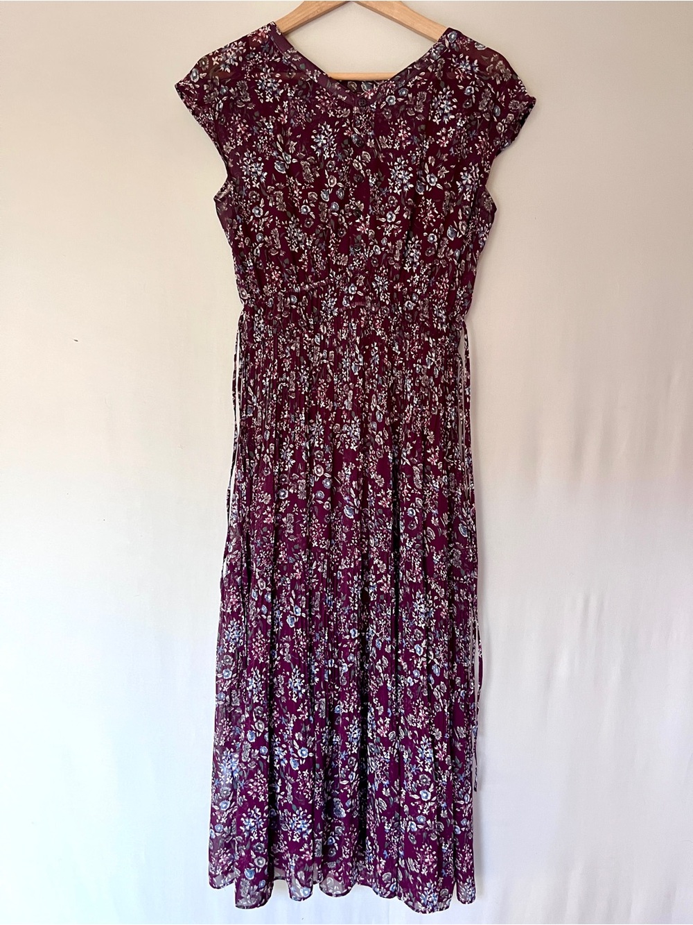 Mystrada Japanese Floral Maxi Dress Burgundy Wine Blue Floral 38
